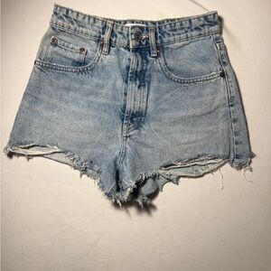 Zara Light Blue Frayed Hem Jean Shorts
